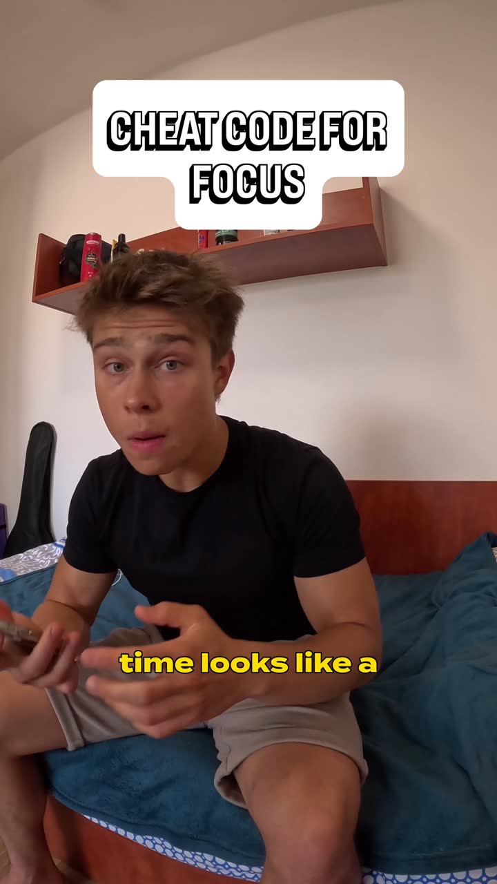 Alex talking to camera holding a device, hook text reading: Cheat code for focus